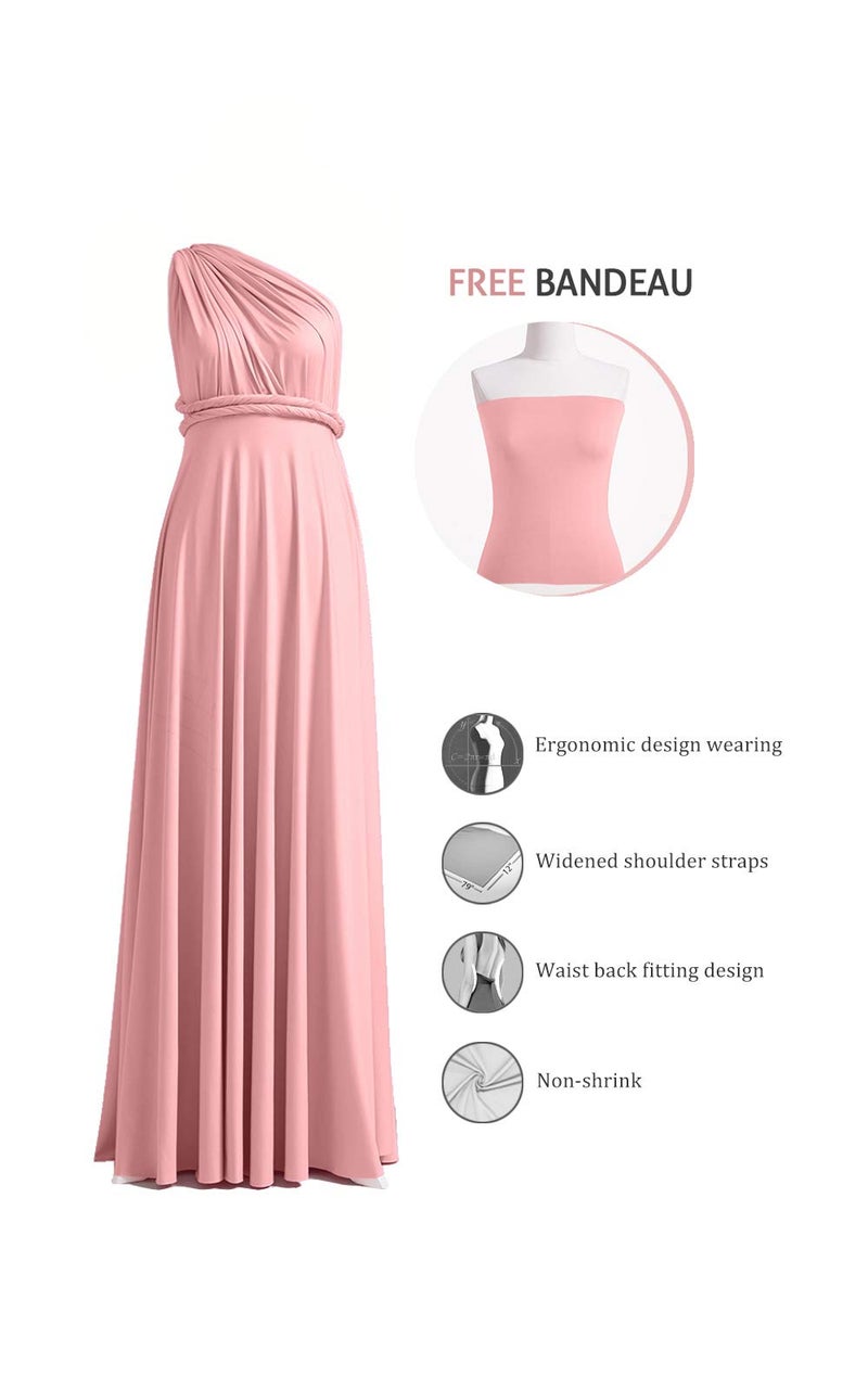 72styles Women's Dusty Rose Ifinity Bridesmaids Dresses, Elegant Maxi Long Wedding Guest Elastic Evening Gown Formal Prom Multi-Way Wrap - Image 2